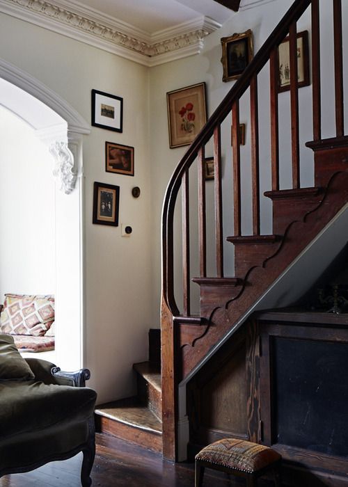 magicalhome:Fabulous old house- gracefully curving stairs, stunning original crown molding, and a bl