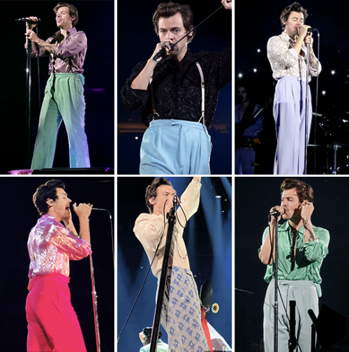 Compilation of the outfits Harry wore on stage during Love On Tour 2021. Links to individual posts a