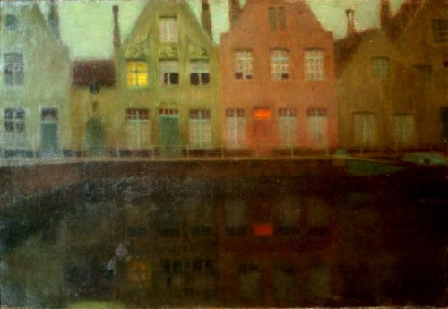The Quay view of Brugges. Henri Eugene Le Sidaner 1898