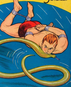 nemfrog:Snake bite. Amazing Man Comics. #5. September 1939. Cover detail.  I know how he feels, when you need it, you need it.