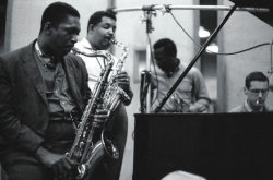 theatrainjazz:From left to right, John Coltrane, Julian “Cannonball” Adderley, Miles Davis and Bill Evans. 