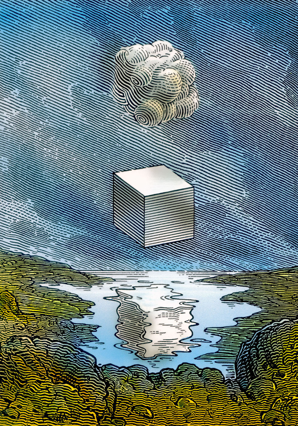 István Orosz — Cloud with Cube (etching, 1998)