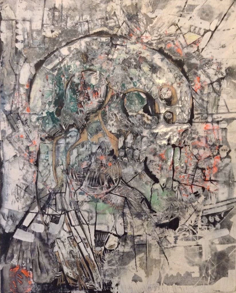 hyperallergic:
“Tyler Kline, “Slowly Empires form and Decay” (2014)
Mixed Media on Board
”