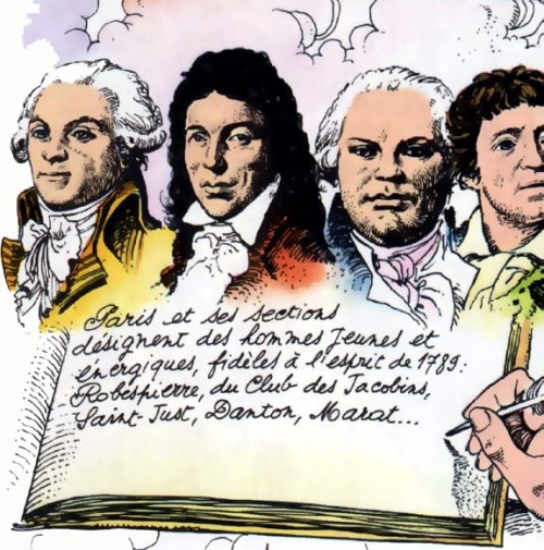 valinaraii:Robespierre, Saint-Just, Danton and Marat (or rather half of him), from L’Histoire de Fra