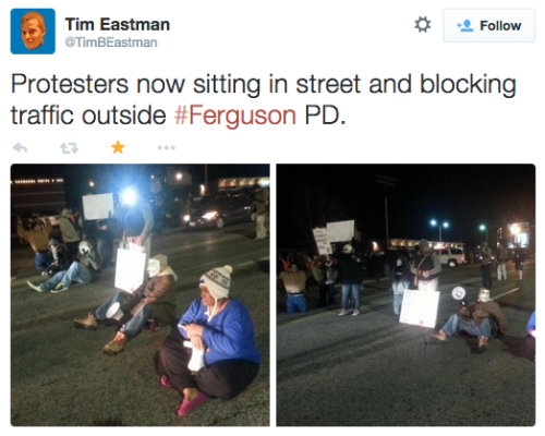 socialjusticekoolaid:   HAPPENING NOW (11/19/14): Protesters gather outside of the Ferguson police department. Day 103, and the spirit of the movement is strong. #staywoke #farfromover  They just arrested Bassem, who was livestreaming as usual. The way