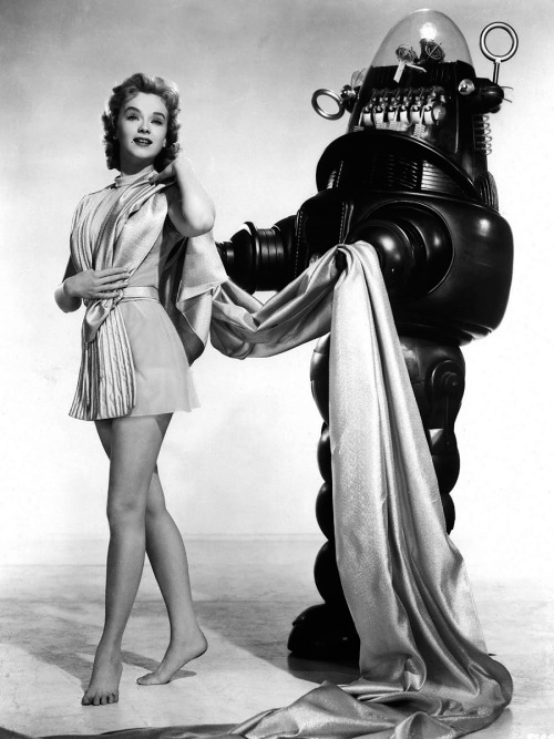 Anne Francis, Robby the Robot; publicity still for Fred M. Wilcox’s Forbidden Planet (1956)