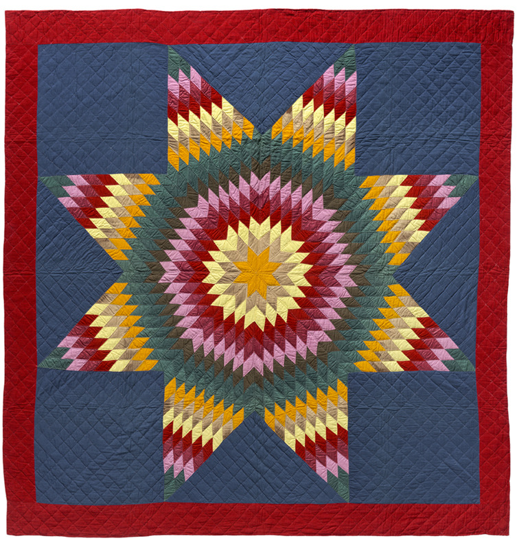 Lone Star, 1890. Amish quilt, family Samuel Zook, Pennsylvania. Sammlung Schlumberger, Photo Rainer Viertlböck. Exhibition 2007, Neue Sammlung München. Exhibition Daimond and Bars. The Art of the Amish, 2007