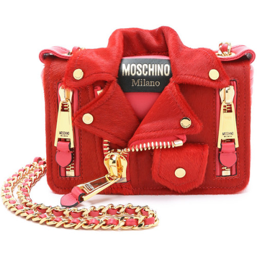 Moschino Haircalf Motorcycle Bag ❤ liked on Polyvore (see more red shoulder bags)