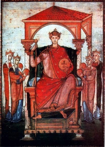 Portrait of Emperor Otto II., with the symbols of the four parts of his Empire from the Registrum Gr