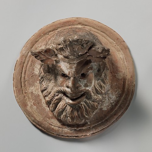 museumofclassicalantiquities:ancientpeoples:Terracotta roundel with the mask of Pan Pan is the 