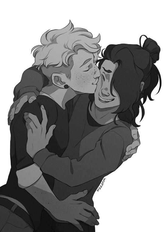 worksafewoof:a commission for @salted-potato of their two ocs drake and raven being