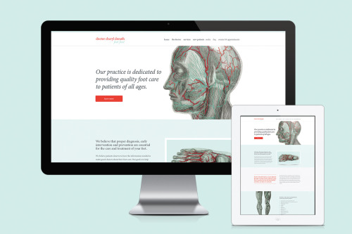 Brand re-fresh for a podiatry clinic with contemporary use of 18th century anatomical illustrations,