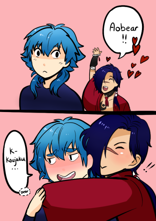 ineffableboyfriends:Koujaku calls Aoba embarrassing pet names in public and, although Aoba doesn’t really want to encourage him, he replies in kind because any embarrassment is worth the happy expression on Koujaku’s face afterwards.(Please don’t