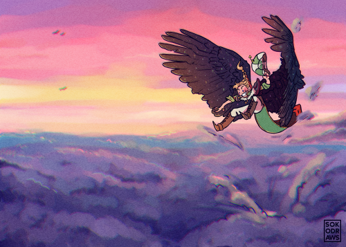 sokodraws: i love one (1) bird man this was mostly an excuse to draw some pretty clouds but ye -(PLE