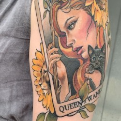 Tap tap=❤️                                                  .                                                     .                                                     #queenofwands #queenofwandstarot #tarotcardtattoo #tarotreadersofinstagram #tarotcardtattoos #cards #wands #liontattoo #sunflowertattoos #femaletattooers #chickswithtattoos #cattattoos #greycatsociety  (at Broad Street Tattoo Parlour)
https://www.instagram.com/p/CEe5fVdldmp/?igshid=1nolnryatdoa4