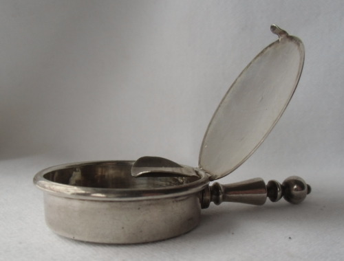 Portable ashtray or “pocket butler” made from sterling silver, Victorian era.