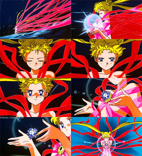 eternal-sailormoon:Picspams -> Usagi’s transformation into Princess Serenity in Sailor Moon R: Th