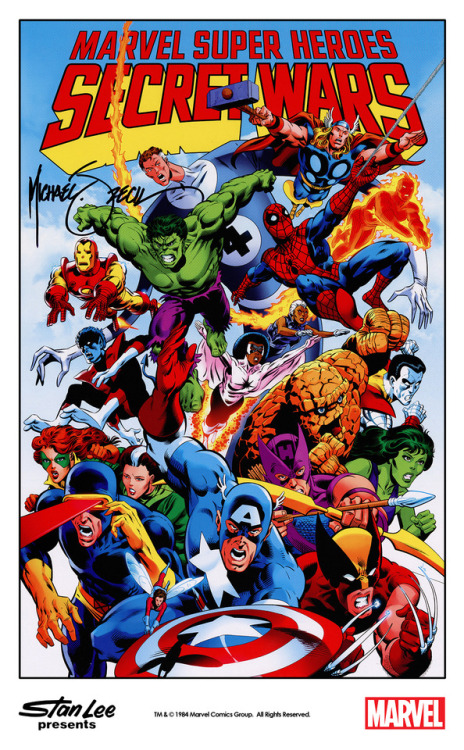 themarvelproject:Marvel promo poster for Secret Wars with art by Mike Zeck (1984)