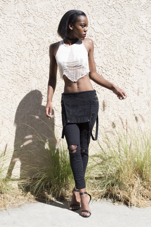 blackfashion:  Dior Anderson / Los Angeles 🌾  Braless Tank by www.PartialLove.com   Overalls by Guess 