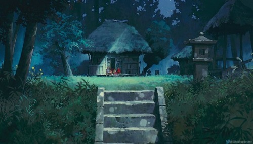 ghibli-collector:  Night / Studio Ghibli’s Pom Poko / Art Direction Kazuo Oga / Director Isao Takahata (1994) twitter -  https://twitter.com/Ghiblicollector 