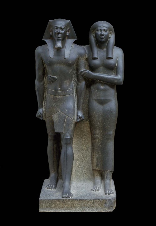 Greywacke sculpture of King Menkaura and his queen. Egyptian, Old Kingdom, 4th dynasty, 2490-2472 B.