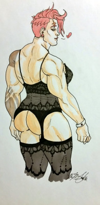 mikey-beans:Listen. Things feel pretty bleak right now. Sometimes, you just need to draw a really cool lady, strong as the mountain, with her bootyass encased in lace[click here please, tumblr doesnt like big images]
