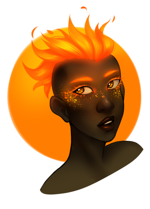 accessible-d20: eurekq: ayda…. [ID: a bust drawing of ayda. she has dark skin, a flaming oran