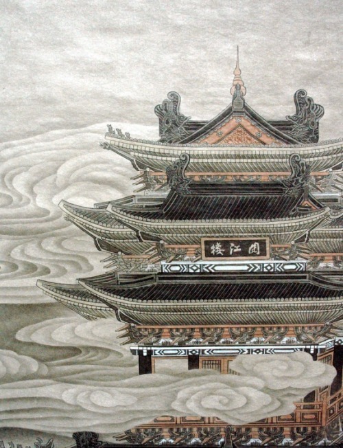 mingsonjia: 黎墨 - 界画楼阁 (阅江楼、黄鹤楼、滕王阁) Gongbi paintings of Chinese architectures [Yuejiang Lou, Huanghe