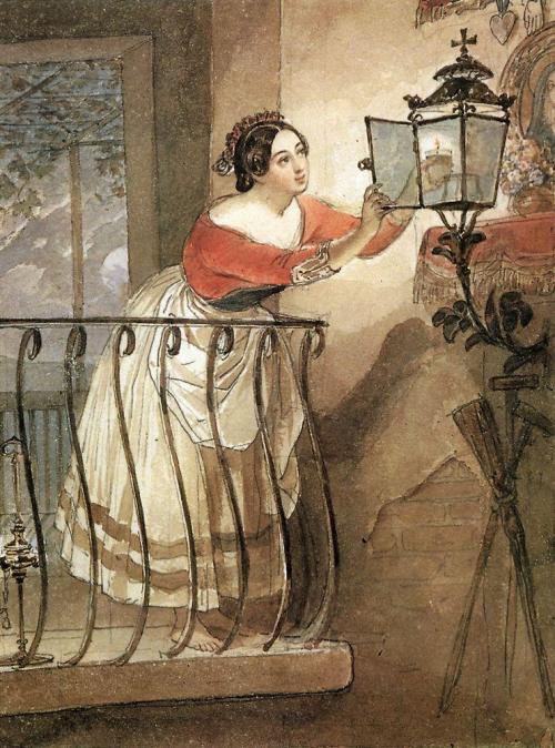 karl-bryullov: Italian Woman Lightning a Lamp in front of the Image of Madonna, 1835, Karl Bryullov 