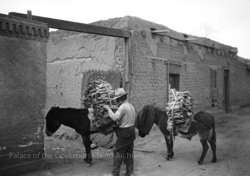 pogphotoarchives: Man loading firewood on burros, Agua Fria, New MexicoPhotographer: T. Harmon Parkh