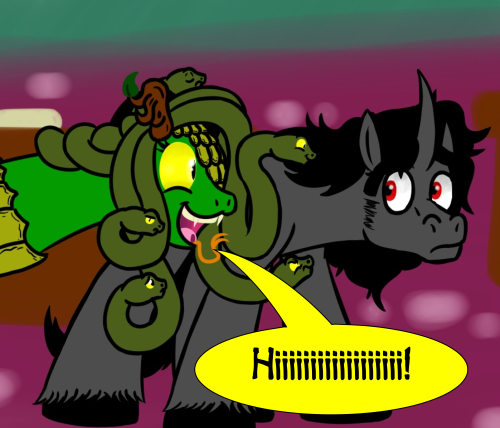 askmedusapony:  No passSSt me! Don’t fall for hissSS devil-y charmssSss! ((UUUGGGHHH I hate the last month of a school semester, always too much work! I’ll try to keep updating when I can, which may be sporadic))  X3! Meddy needs this as her theme