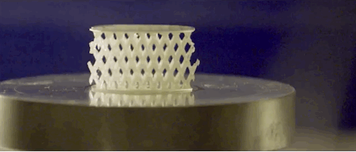 generalelectric:Above are GIFs of a new energy-absorbing microlattice material that could be used to