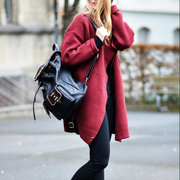 slapping:  Faux Woolen Sheer Red Coat