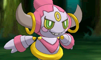 pokemon-global-academy:   Hoopa  Hoopa is a Mythical Pokémon in the world of Pokémon Omega Ruby and Pokémon Alpha Sapphire that cannot be encountered through regular gameplay! The Pokémon is recognizable by its two horns and the golden ring that