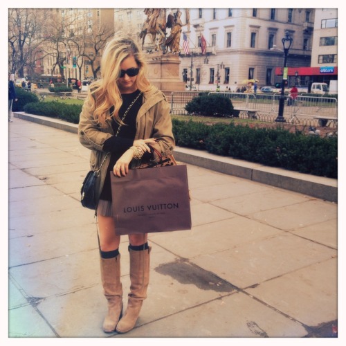 Louis Lovin Beehive bracelets, David Yurman ring, Trouve jacket, Report boots, BCBG skirt, Chanel su