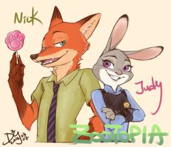 blacktea-ddg:    Nick Wilde &amp; Judy Hopps from “Zootopia”.The best anthropomorphic animals animated film ever!  &gt;All rights reserved by Disney   