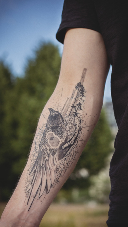 Koit Tattoo — Healed tattoo, geometric / abstract raven on...