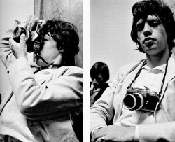 mattybing1025:  Mick Jagger playing photographer backstage in Essen, Germany, 1965.  Photographed by Bent Rej. 