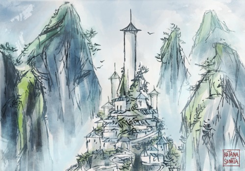 windbison:katanasonata:Southern Air Temple in a “Chinese Landscape Painting” style!The style was so 