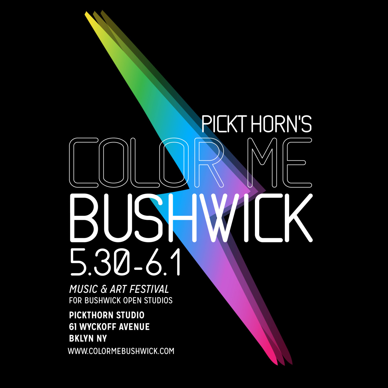 THIS YEAR DURING BUSHWICK OPEN STUDIOS ‘14 [5/30-6/1], PICKTHORN HAIR STUDIO IS HOSTING AN ALL-DAY SENSORY EVENT CALLED “COLOR ME BUSHWICK.”
THE EVENT WILL SHOWCASE MUSIC, ART AND FOOD + DRINK TASTINGS BY CLEARING OUT THE STUDIO AND INVITING THE...