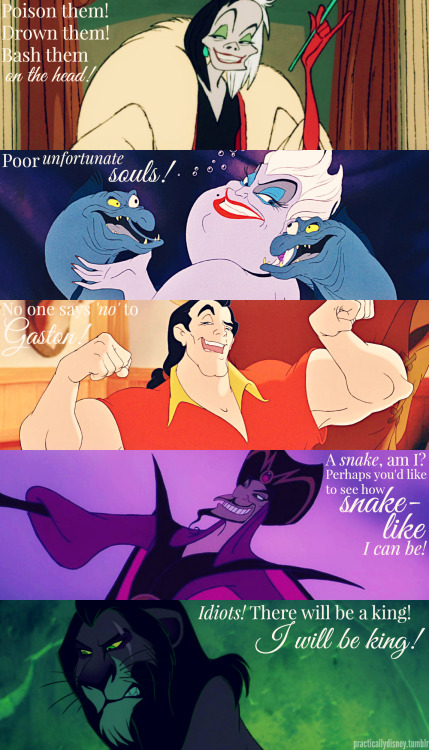 theultimatepigfartspupil:  howaboutdisney:  practicallydisney:  Disney villains   quotes  i LOVE LOVE LOVE how this is in order  Literally read every single one of those in their voices 