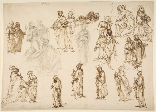 met-drawings-prints: Figure Studies: Standing and Kneeling Clerics and Religious, Adam and Eve, and 