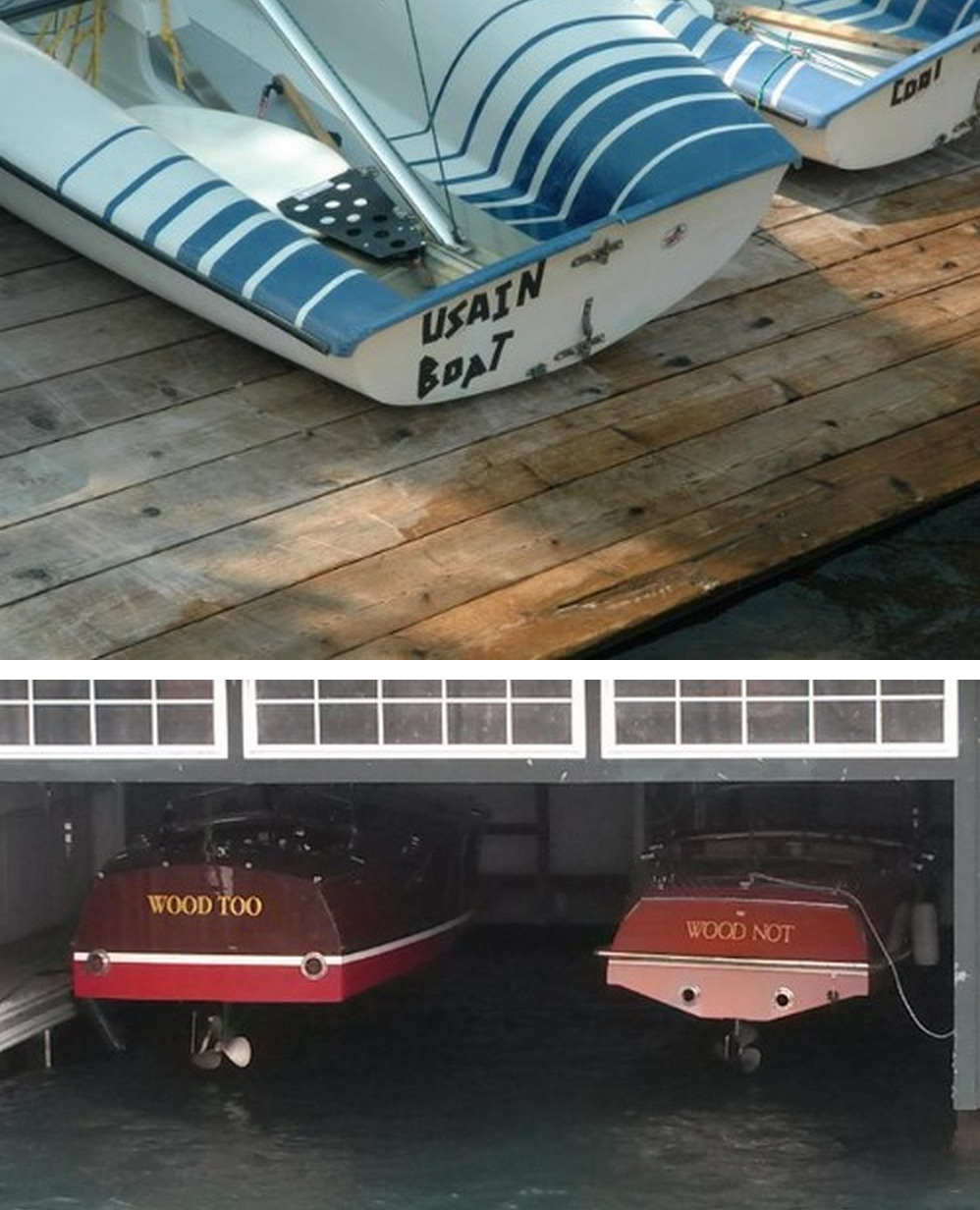 tastefullyoffensive:  Clever Boat Names [via]Previously: Unfortunate Sign Burn Outs