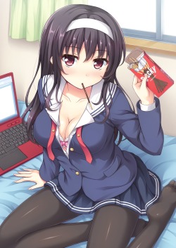 akira-europe:  bra cleavage kasumigaoka utaha nakamura sumikage open shirt pantyhose saenai heroine no sodatekata seifuku | #316244 | yande.re