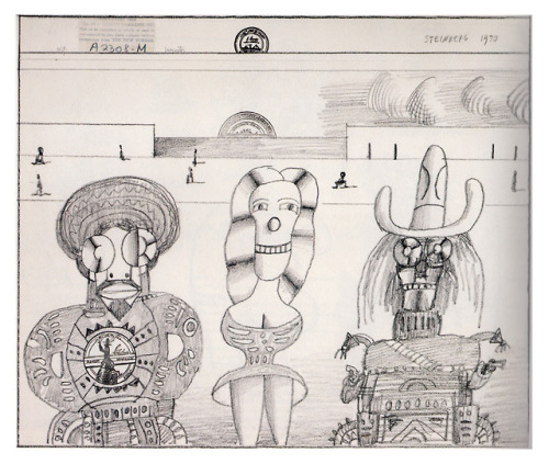 Saul Steinberg - drawing - “ Downtown “ - 1970