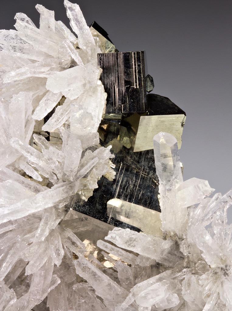 fuckyeahmineralogy:  Quartz with Pyrite; Shangbao Pyrite Mine, Hunan Province, China
