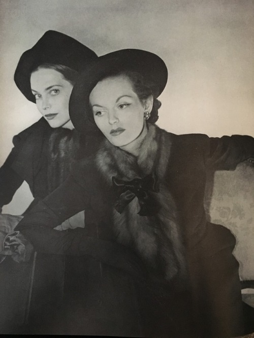 Velvet hats - fur ascots. Vogue. August 1, 1947.