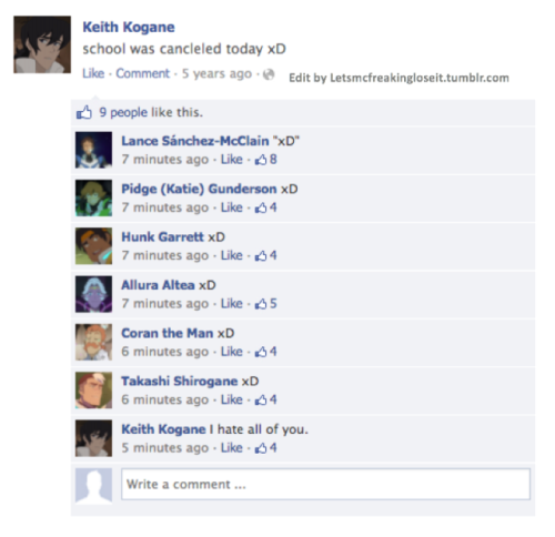 the-purple-lightsaber: letsmcfreakingloseit: in which lance finds keith’s facebook posts from 