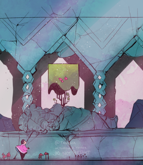 taikova:  so i played GRIS this month and since i am still highly obsessed with SU with no sign of stopping, i imagined a mash between these two things. i interpreted the game like building yourself back up from sth awful, and the shape and color language
