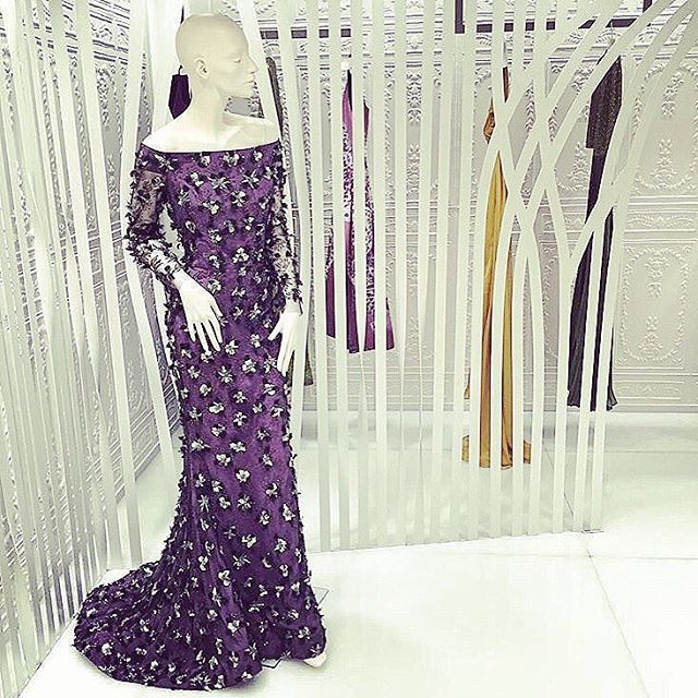 csiriano:  Our stunning beaded off-the-shoulder gown on display at one of my favorite